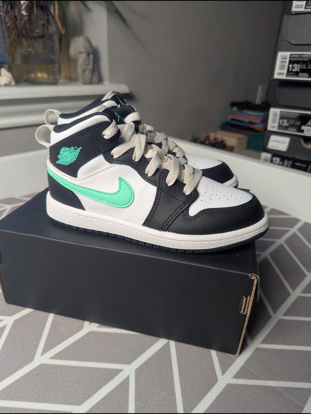 Jordan Kids' Black, White & Mint High-Top Sneakers